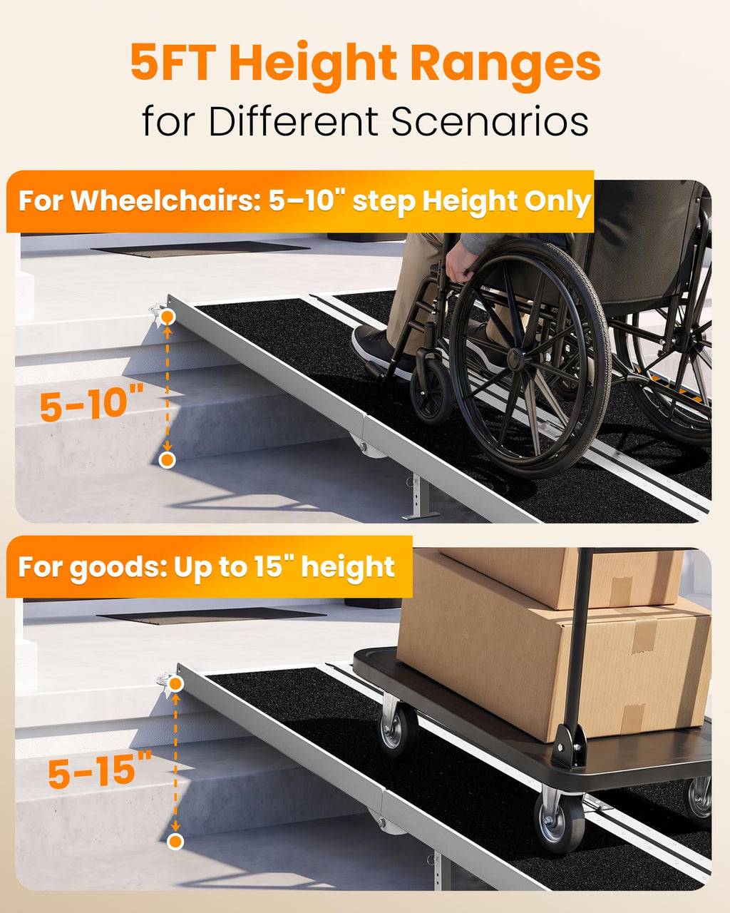 gardhom 10FT Aluminum Ramp for Wheelchair for Home Steps with Support Legs