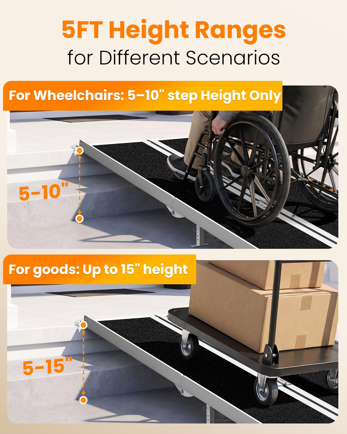 gardhom 10FT Aluminum Ramp for Wheelchair for Home Steps with Support Legs