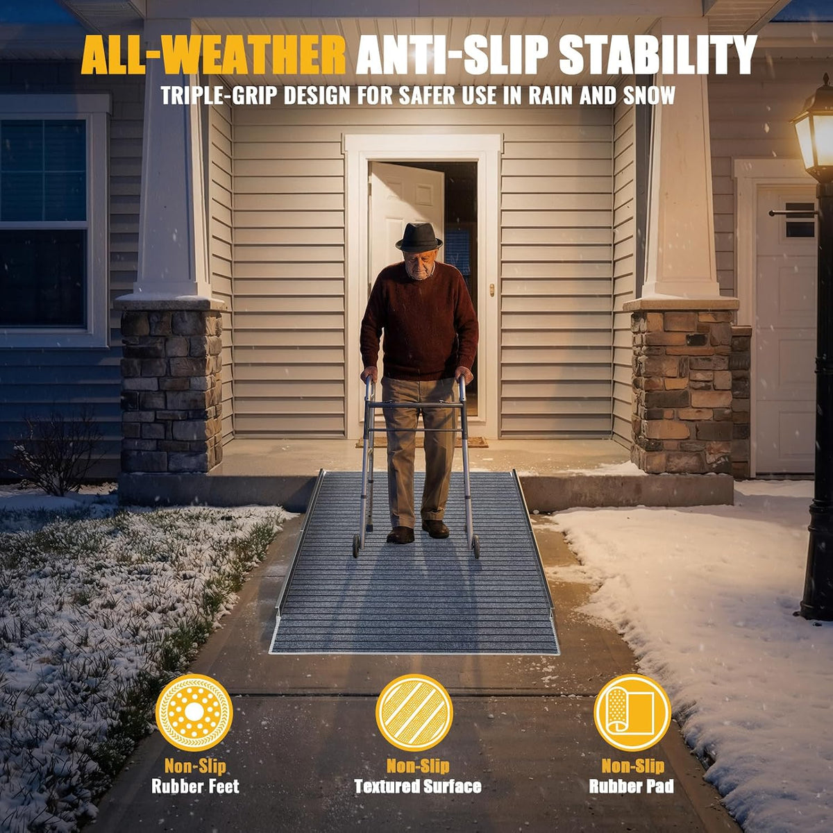 Aluminum Threshold Ramp for Doorways, 48" Ã 36" Wheelchair Ramp for Home, Adjustable for 3.3"â9.2" Step & Threshold Heights, 1000 lb Capacity, Non-Slip Surface, Foldable, for Single Step Entryways