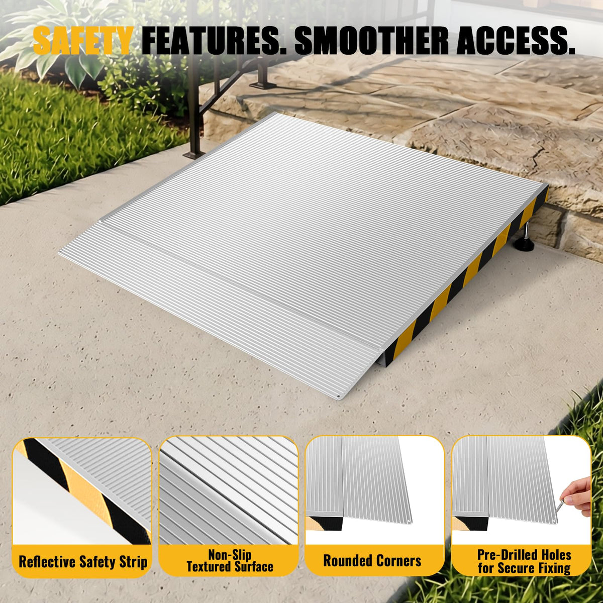 Aluminum Threshold Ramp for Doorways, 48" Ã 36" Wheelchair Ramp for Home, Adjustable for 3.3"â9.2" Step & Threshold Heights, 1000 lb Capacity, Non-Slip Surface, Foldable, for Single Step Entryways