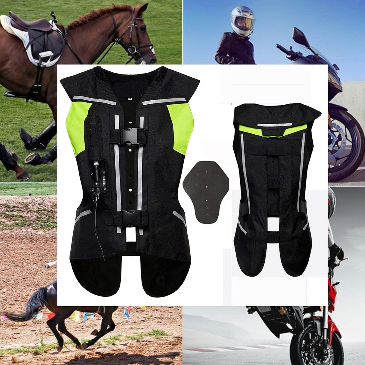Airbag Vest Motorcycle Cylinder Vest 0.3 Seconds to Trigger The Airbag, with Back Protection Protect Back, Neck, Chest Suitable for Outdoor Riding, Horse Riding Safety Equipment