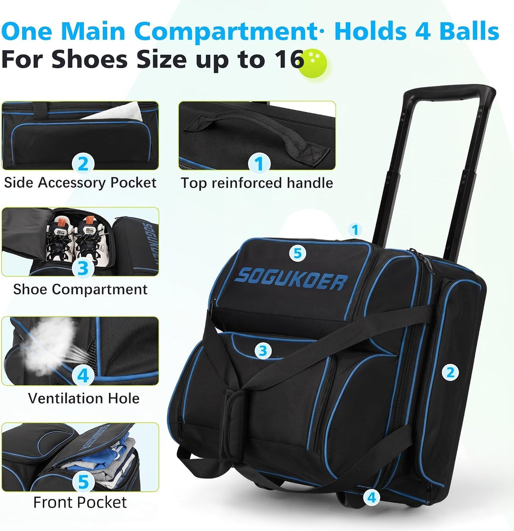 4 ball roller bowling bag with Shoe & Integrated Main Compartment