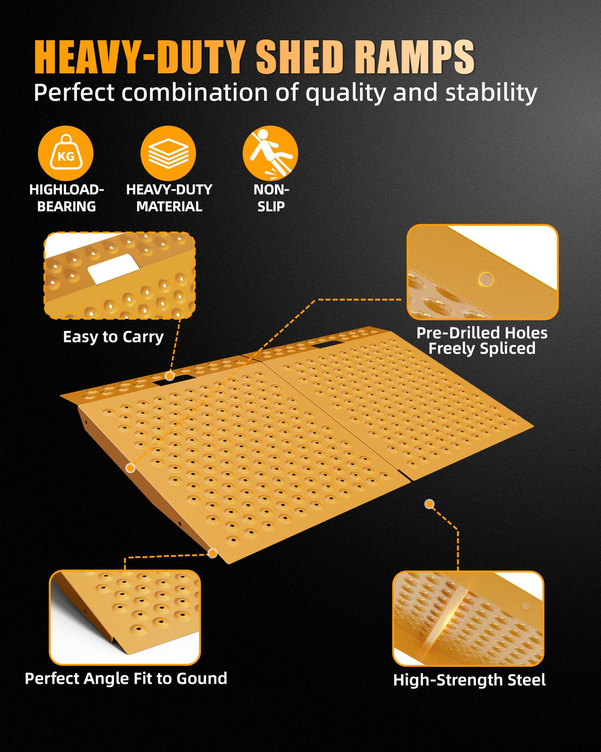 VNN 36" x 24" Shed Ramp for Riding Mower - 800 LB Capacity Shed Ramps, Anti-Slip Punch Plate Ramp for ATV, Motorcycles, Garages & Barns (1PC,Slivery, Alloy)