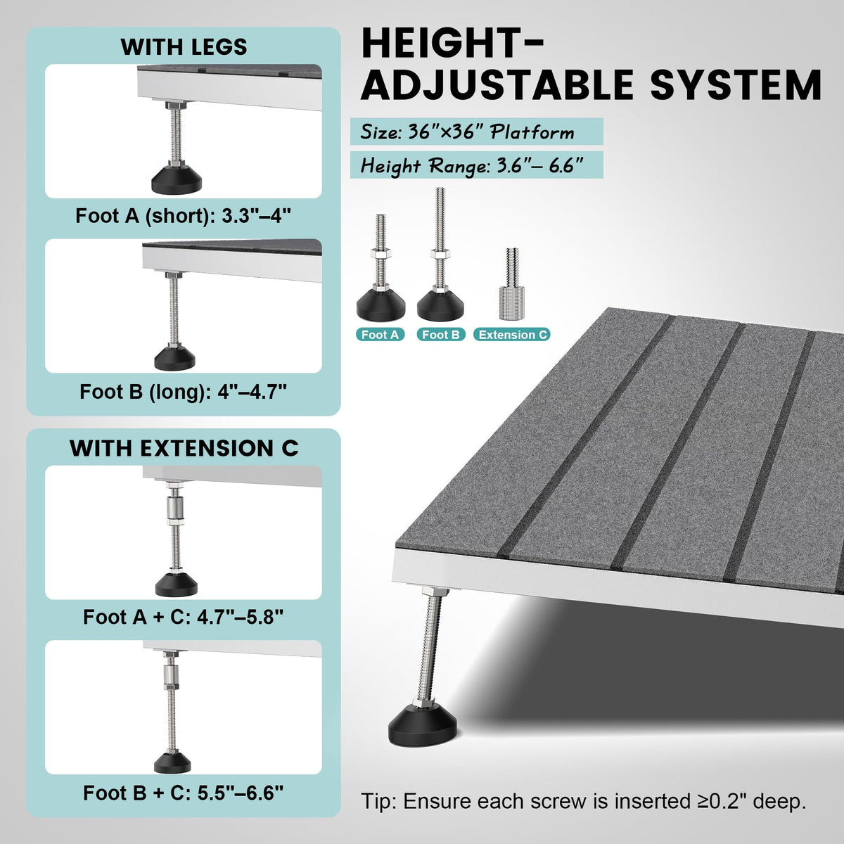 Adjustable Threshold Ramp for Doorways, 30"x 36", 3-6.2 in Height