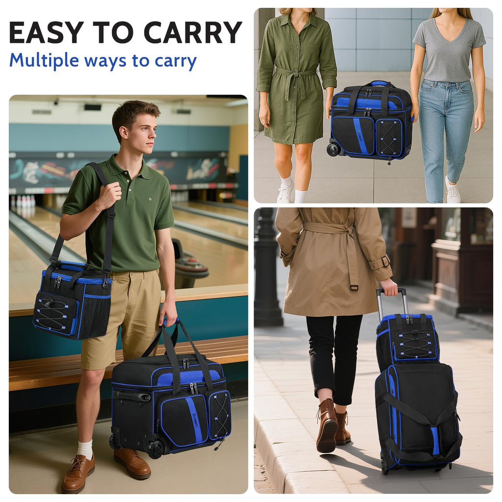 BOSSTIN 3 Ball Bowling Bag with Wheels, 2 Ball Roller with Add-on Tote