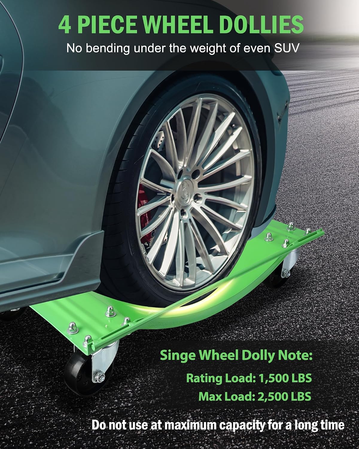 10000 LBS Car Dolly Set of 4, 24"x15" Heavy Duty Vehicle Wheel Dolly, Green
