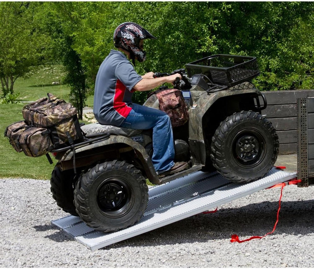 Black Widow Extra Wide Punch Plate Aluminum Folding ATV Ramp, 1,500 Pound Capacity, 7' 10", Silver - Heavy Duty Truck Loading Ramp Accessories