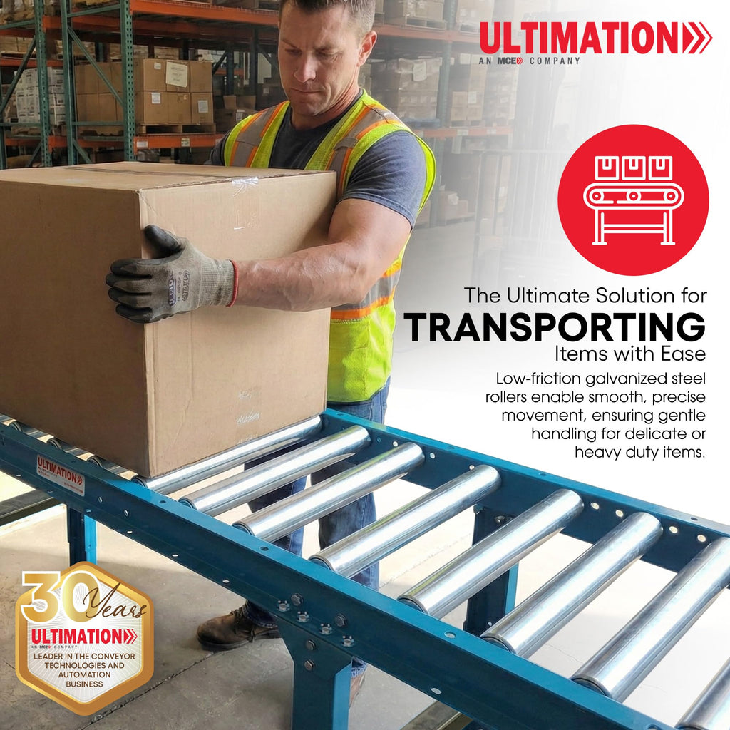 Ultimation Guide Rails Gravity Conveyor Medium Duty, 1.9"D Rollers|5' Rails