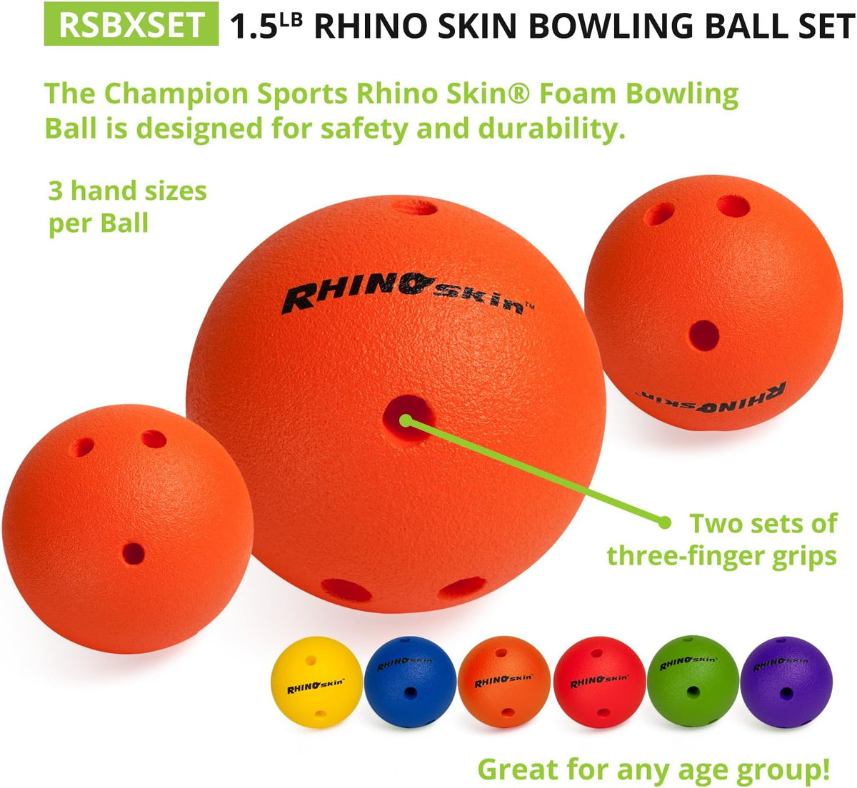 Champion Sports Foam Bowling Ball: Rhino Skin Soft - 1.5 Lb Set of 6 Colors
