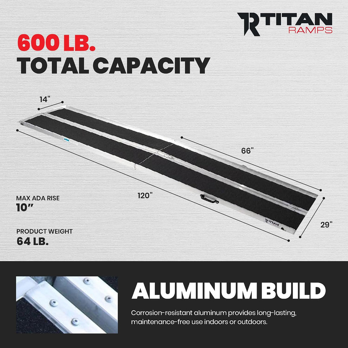 10' Wheelchair Scooter Ramp for Entryway, Home Access, Titan Ramps