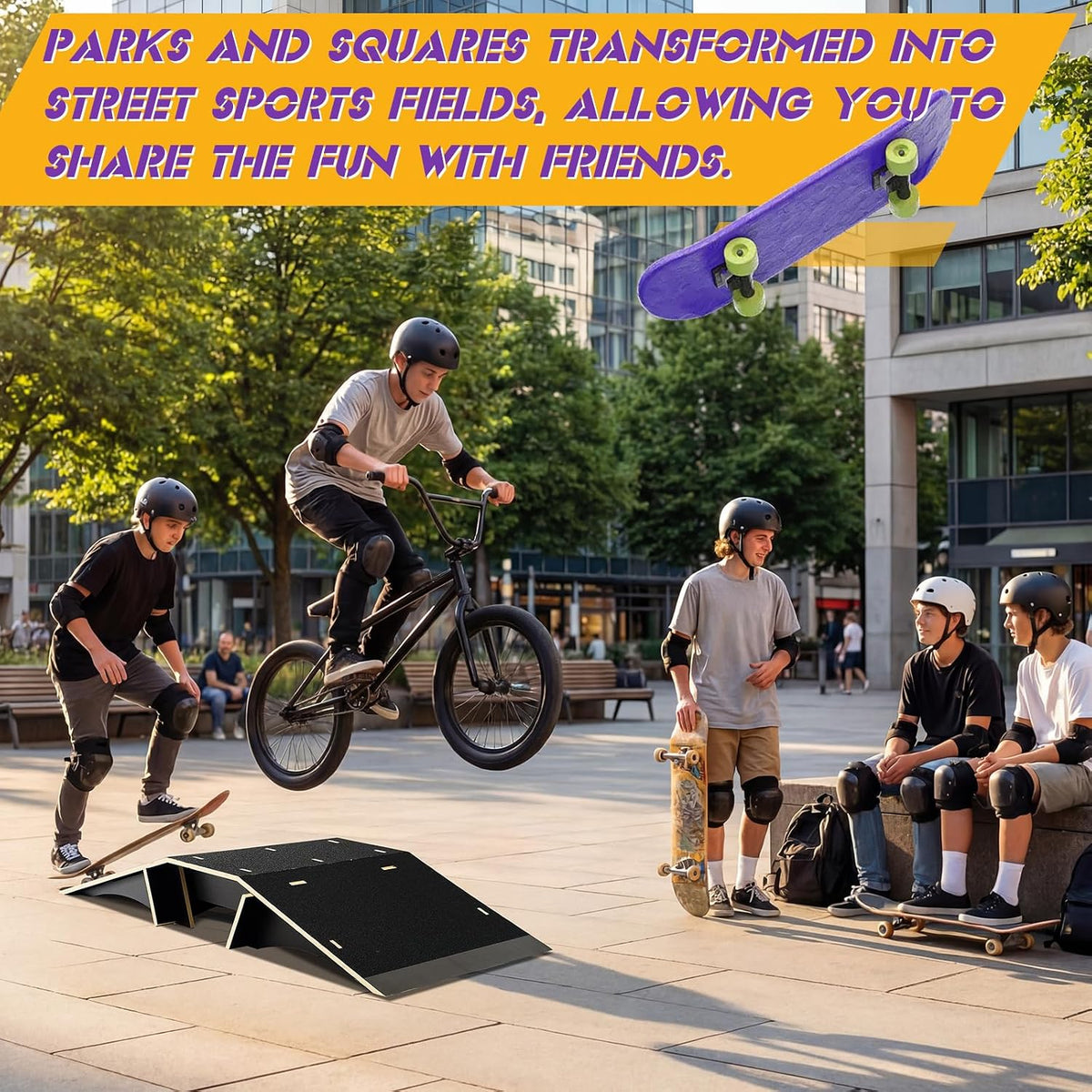 Weysat Skateboard Ramp Bike Ramp 44 Inches Solid Wood with Anti Slip Surface Skate Accessories Durable Designed for Beginners Gifts for Youngster