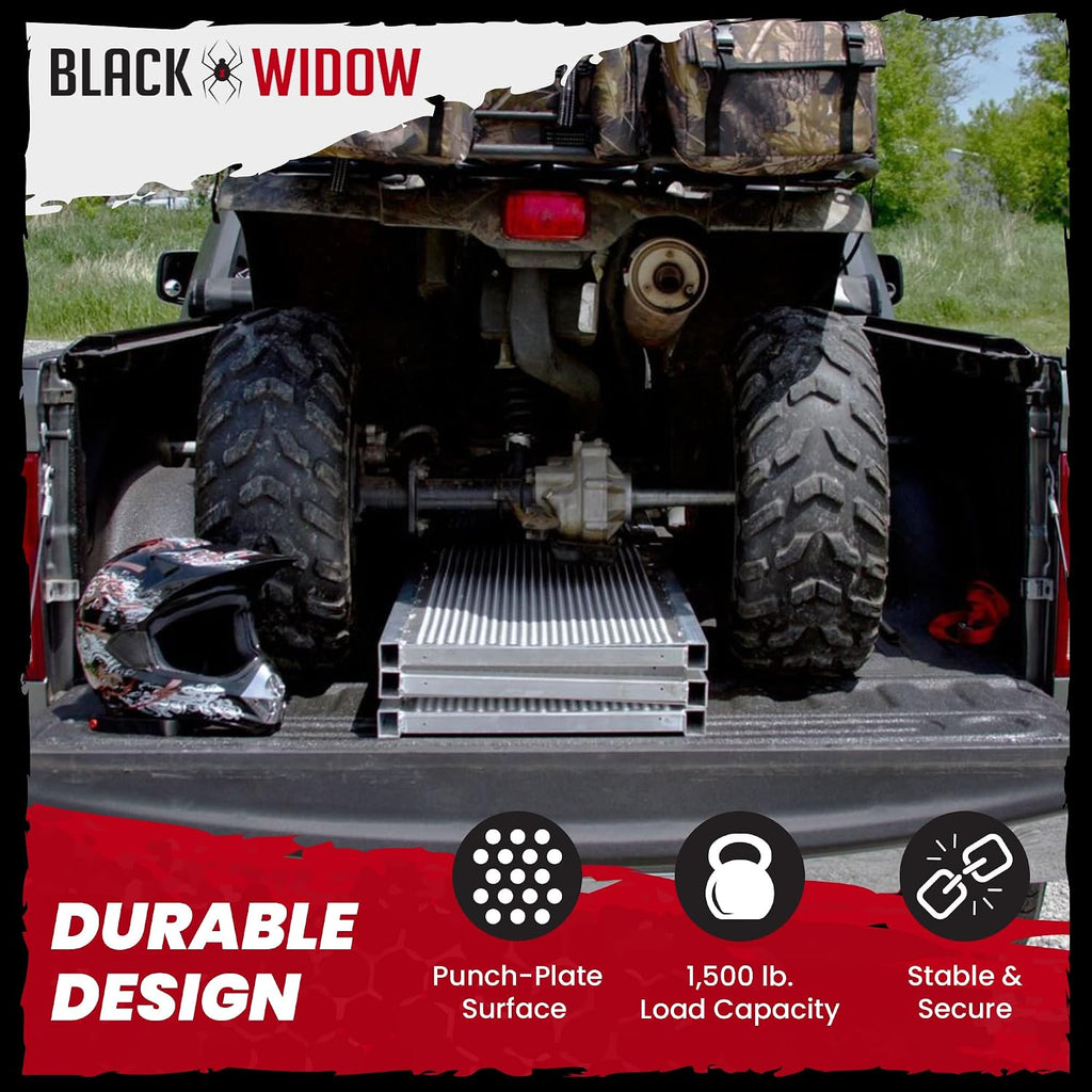 Black Widow Extra Wide Punch Plate Aluminum Folding ATV Ramp, 1,500 Pound Capacity, 7' 10", Silver - Heavy Duty Truck Loading Ramp Accessories