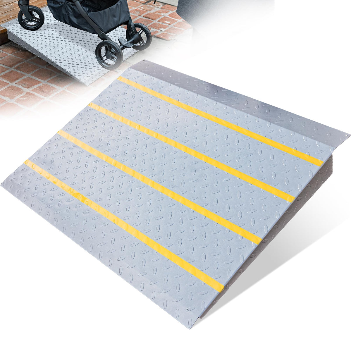 VNN Door Threshold Ramp, Threshold Ramps for Doorways, Ideal Entry Handicap Ramp for Elderly Wheelchairs, Carts, Scooters and Walkers, 27.6" L * 37.4" W Door Ramp (Alloy Iron, 800LBS)