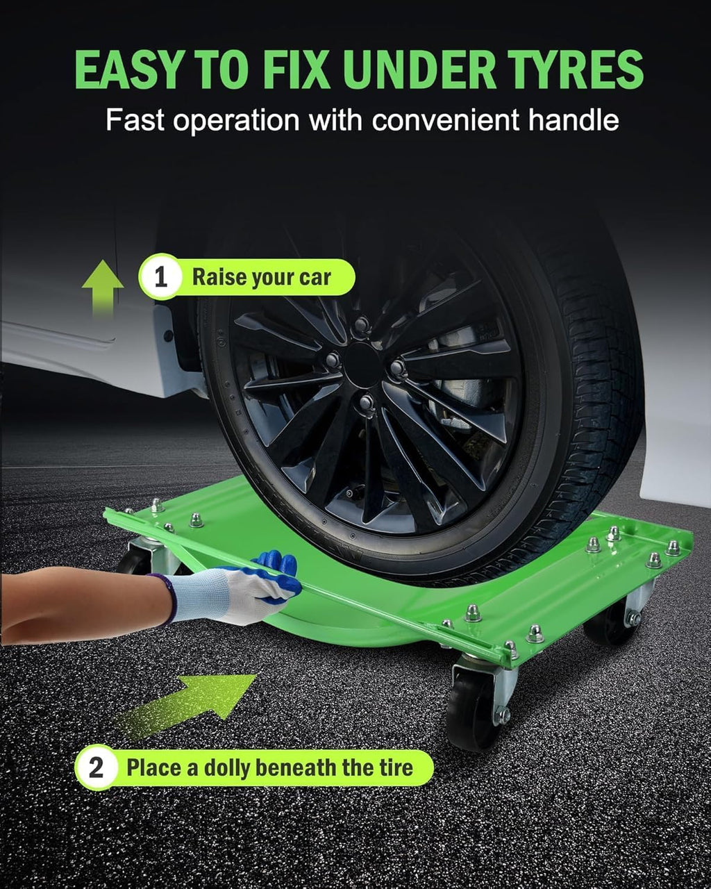 10000 LBS Car Dolly Set of 4, 24"x15" Heavy Duty Vehicle Wheel Dolly, Green