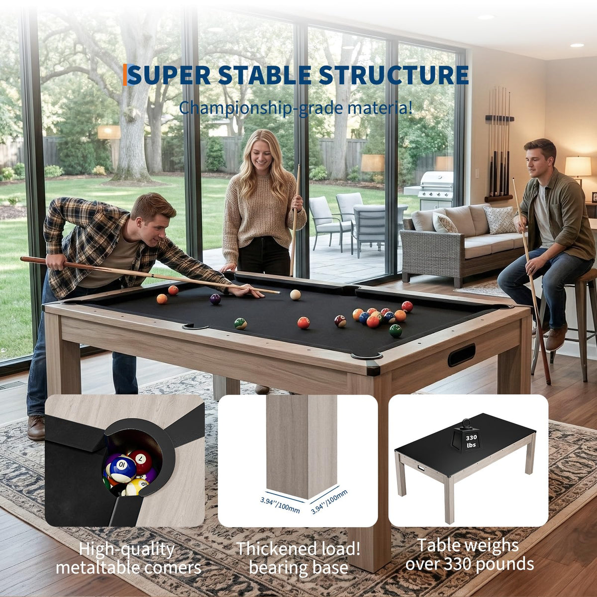 7 ft Pool Table Combo,3 in 1 Pool, Dining, & Table Tennis
