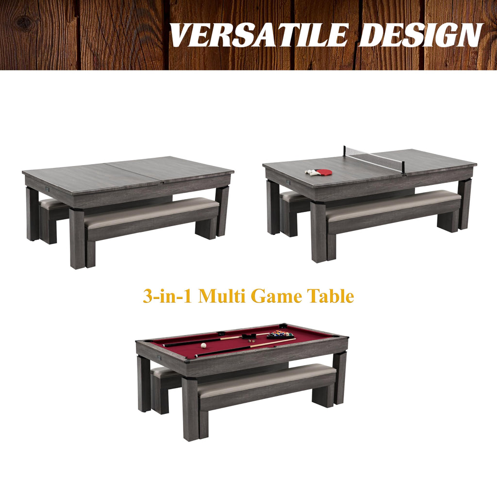 Barrington Billiards 7Ft. Combo Table 3-in-1 Pool Table, Dining & Ping Pong