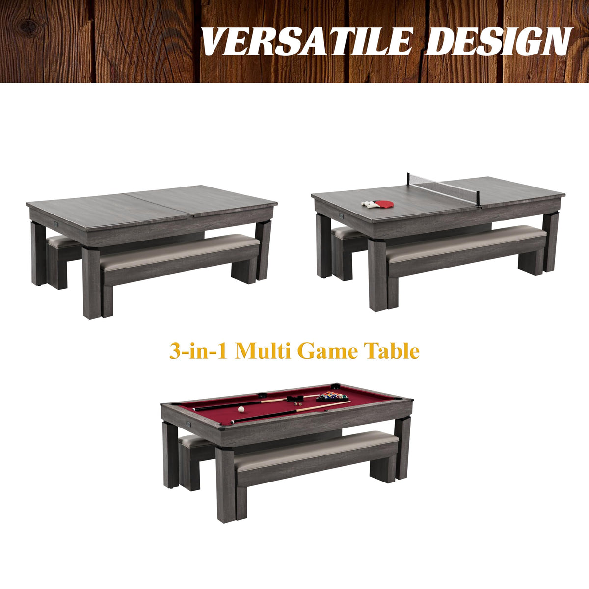 Barrington Billiards 7Ft. Combo Table 3-in-1 Pool Table, Dining & Ping Pong