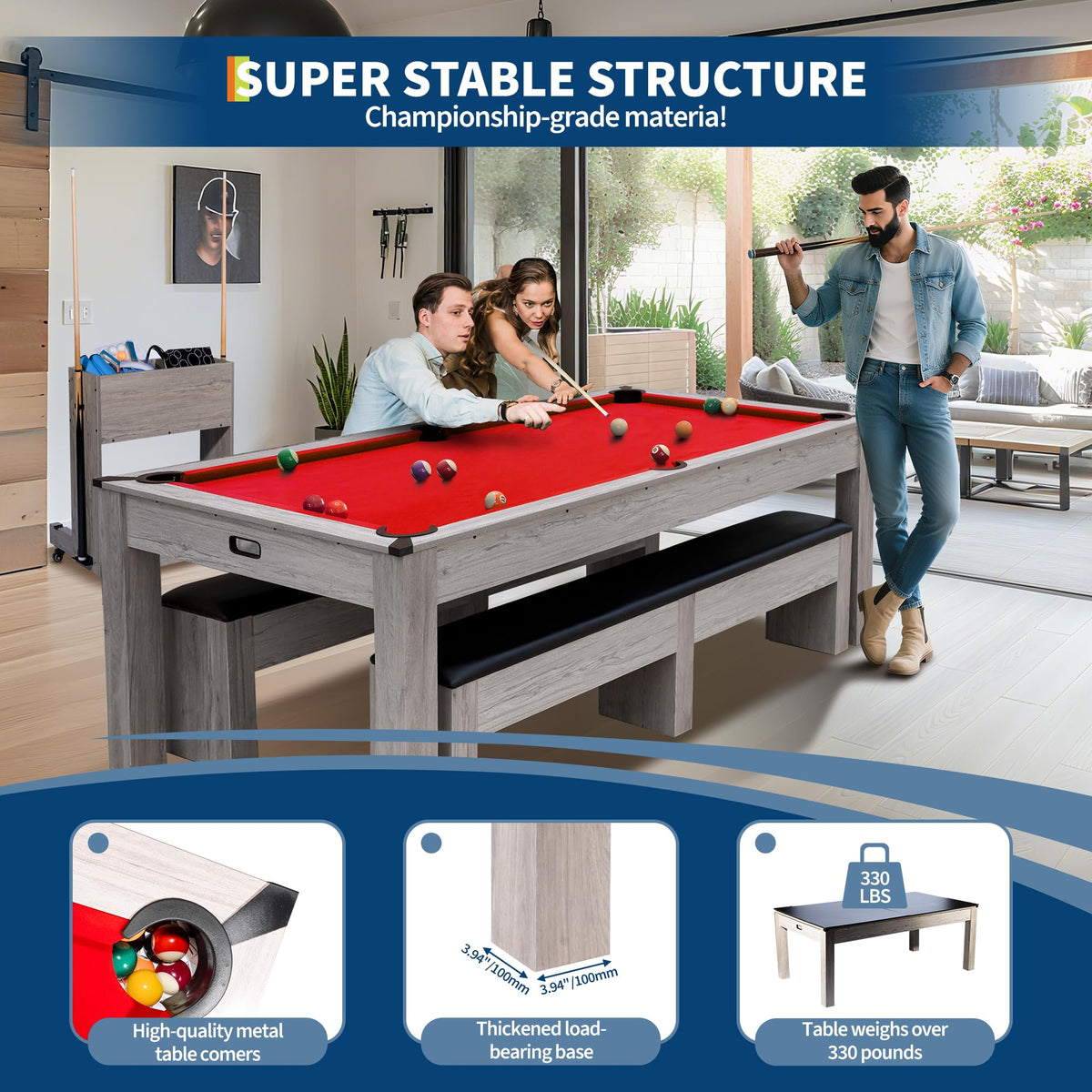 Garvee 7FT 3-in-1 Pool Table Dining Top & Ping Pong