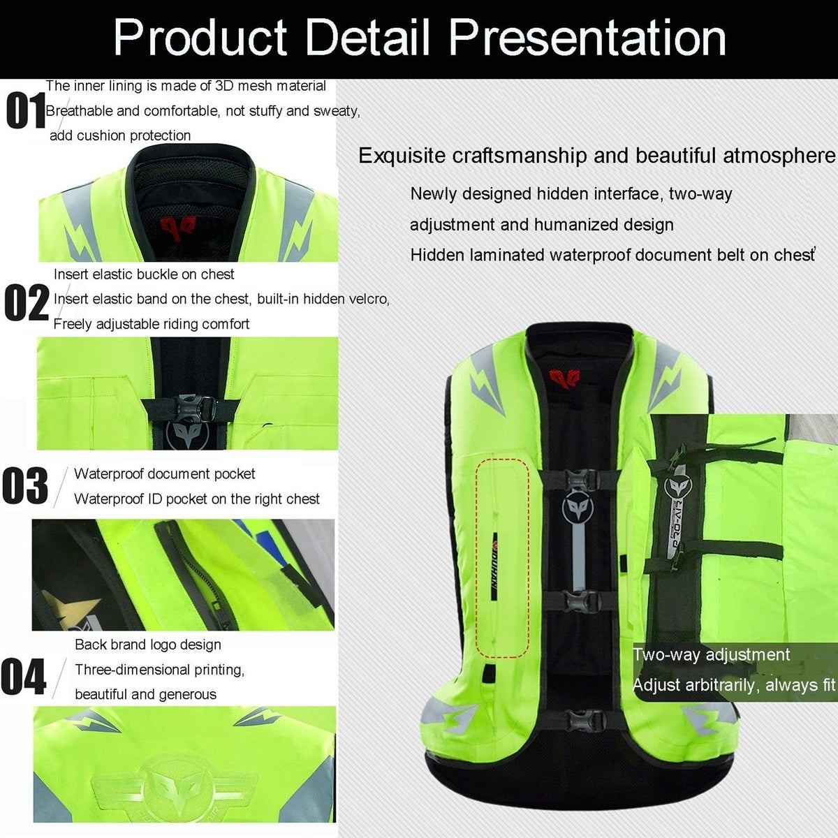Racing Airbag Vest Cycling Reflective Vest Mechanically Trigger The Airbag in 0.1 Seconds Detachable Slow Rebound Back Guard Can Be Used Repeatedly (Color : Green, Size : Medium)
