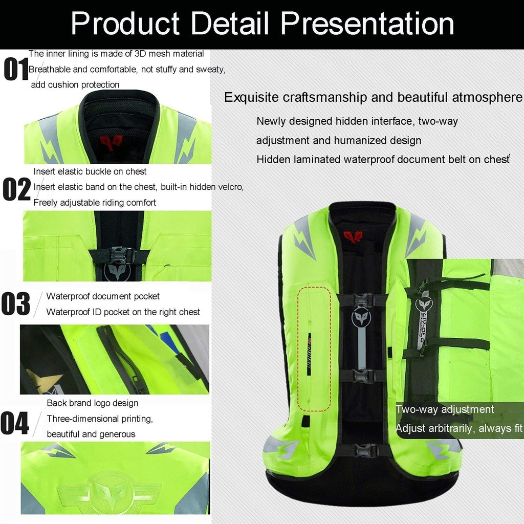 Racing Airbag Vest Cycling Reflective Vest Mechanically Trigger The Airbag in 0.1 Seconds Detachable Slow Rebound Back Guard Can Be Used Repeatedly (Color : Green, Size : Medium)