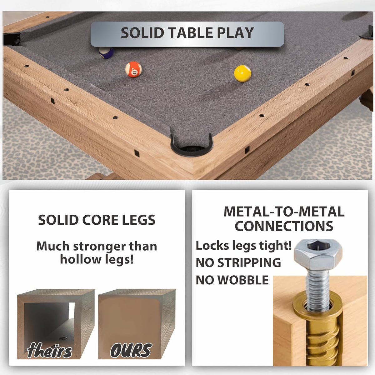 7-Foot 3-in-1 Multi-Game Pool Table, Table Tennis, Dining Top, with Benches