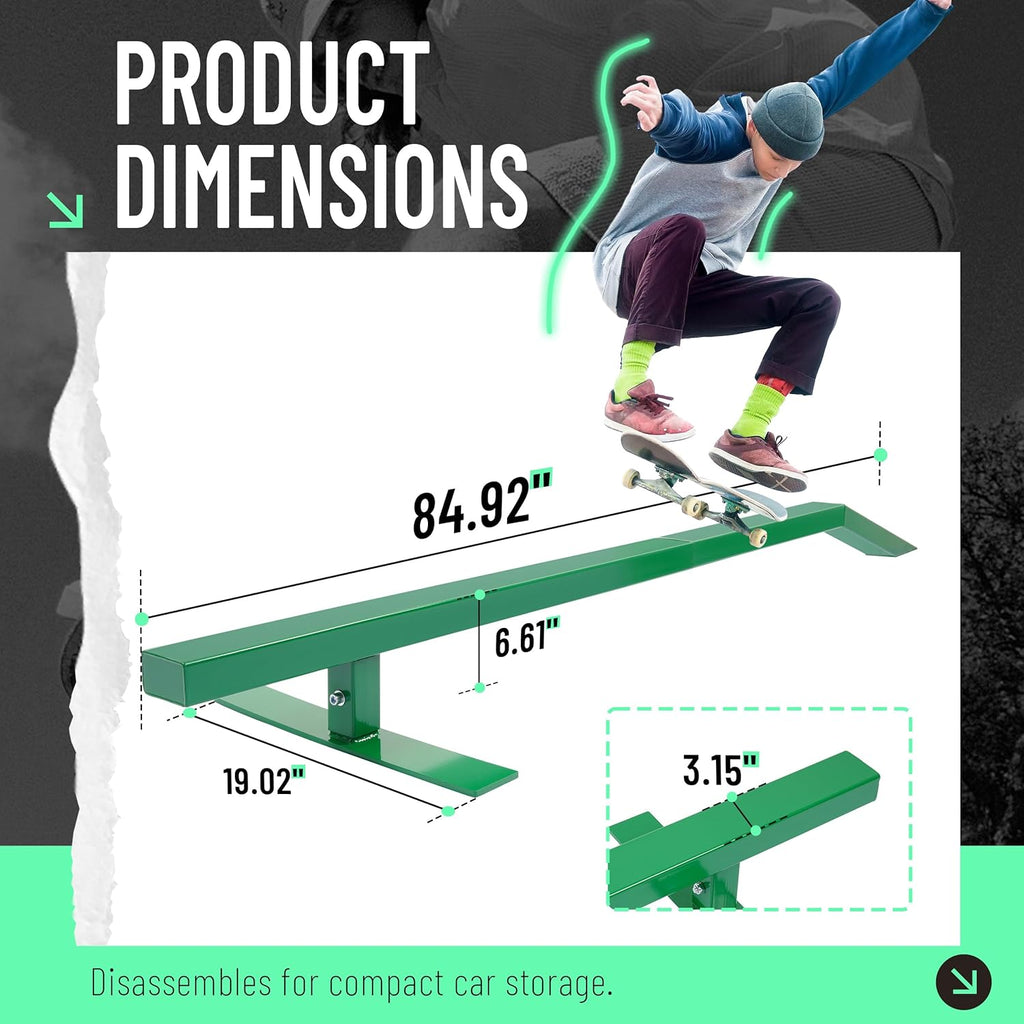 84.9In Skate Grind Rail - Portable Skateboard Rail for Grinding,
