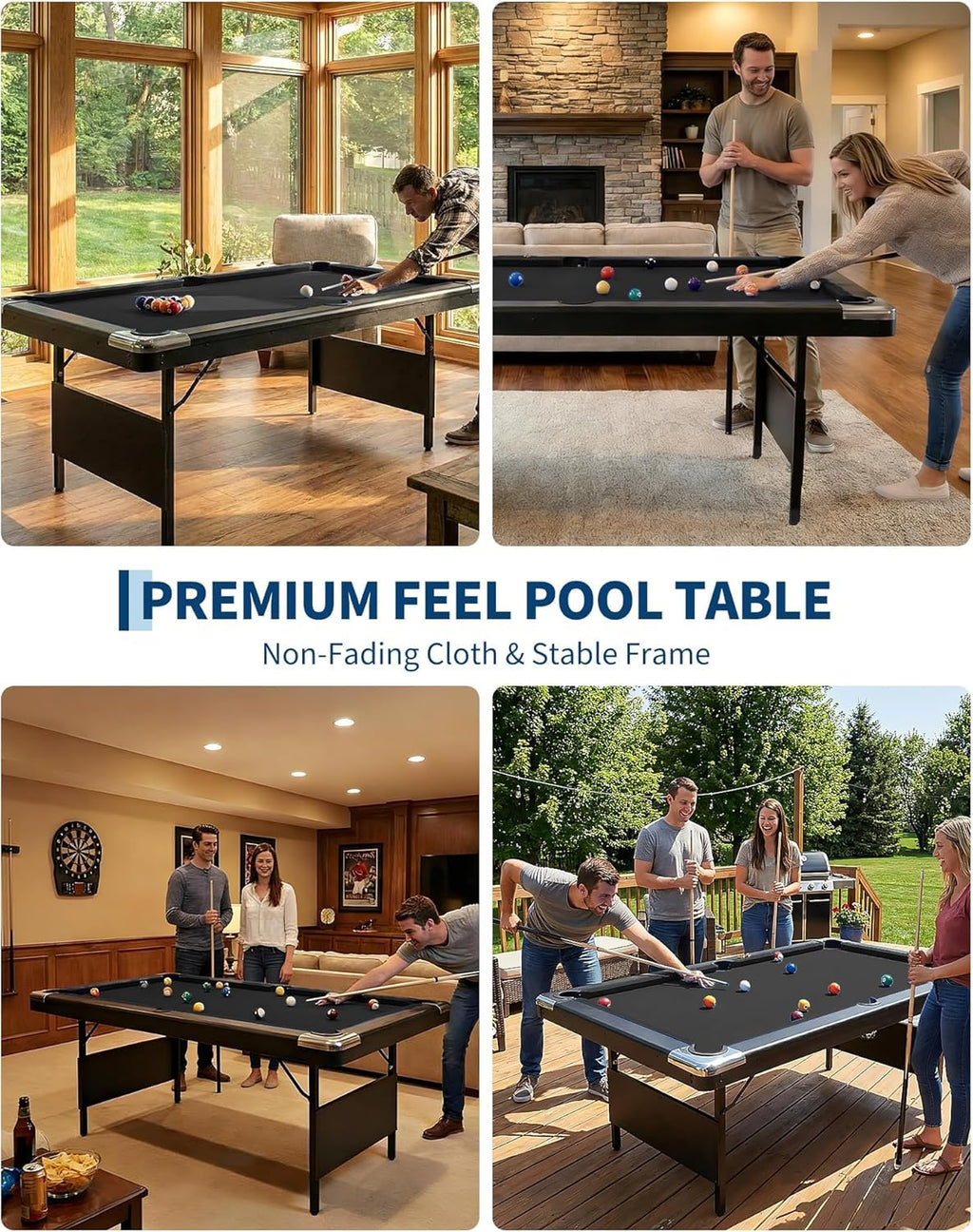 6,7 Foot Foldable Pool Table, Portable Billiards Table for Adults with Full Accessories Set, Mesa De Billar Includes 16 Balls, 2 Cue Sticks, Chalk, Rack & Brush, Game Room Table for Home