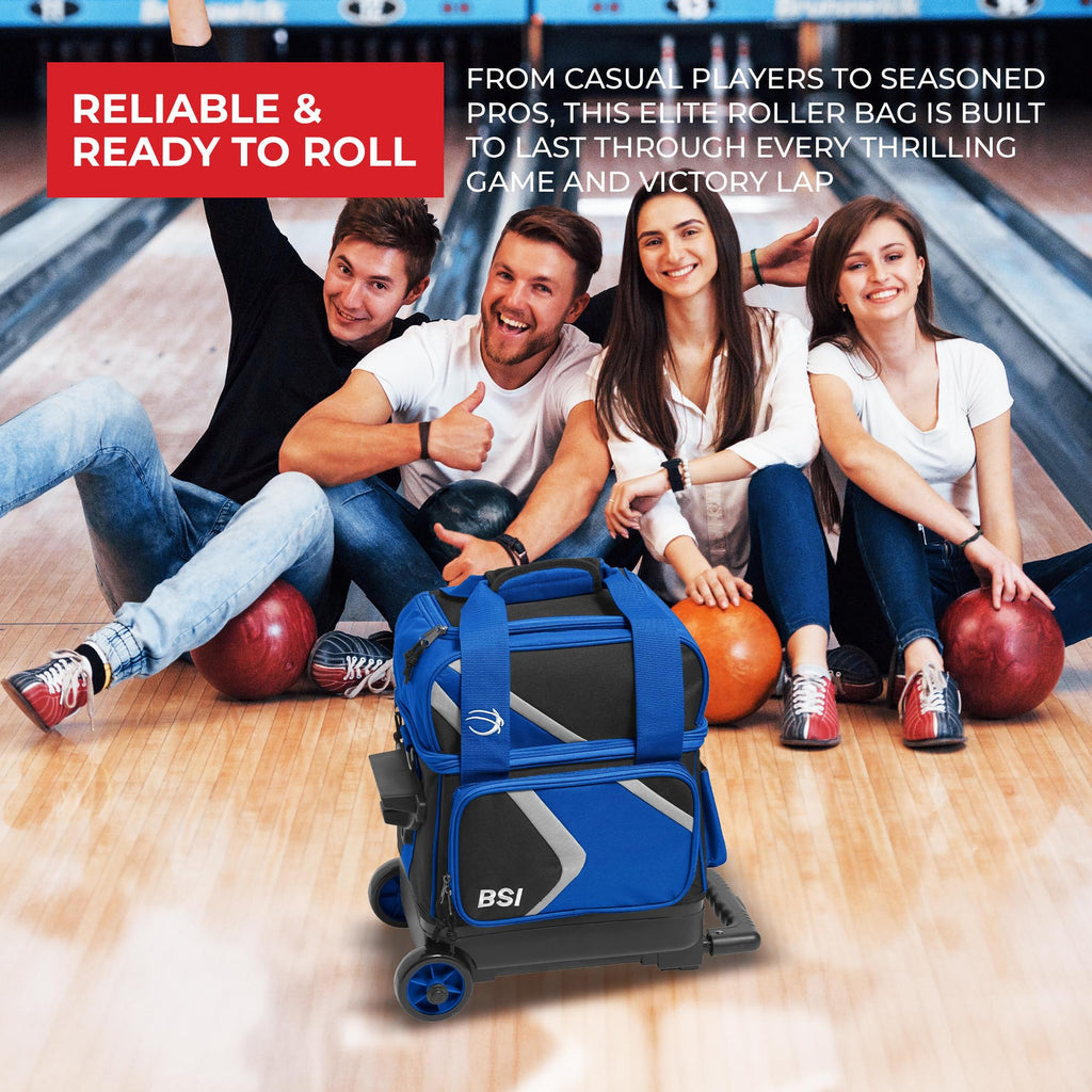 BSI Dash Roller Bowling Bag with Smooth Rolling Wheels, Padded Ball Compartment, Retractable Locking Handle, & Shoe Pocket