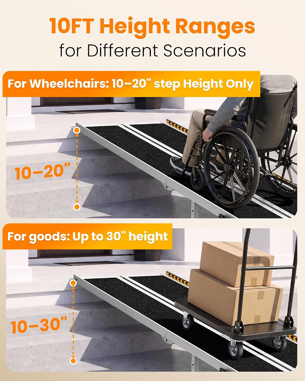 gardhom 10FT Aluminum Ramp for Wheelchair for Home Steps with Support Legs