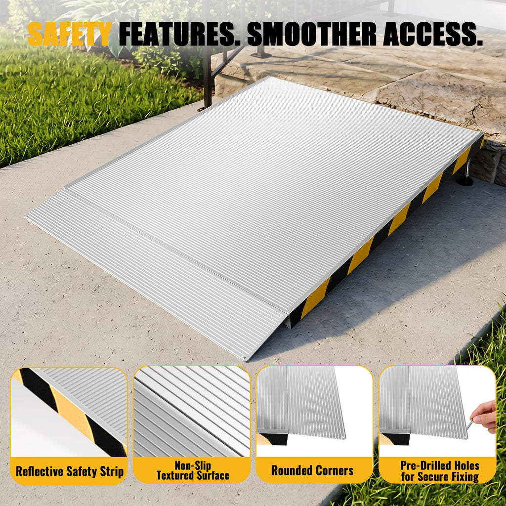 Aluminum Threshold Ramp for Doorways, 48" Ã 36" Wheelchair Ramp for Home, Adjustable for 3.3"â9.2" Step & Threshold Heights, 1000 lb Capacity, Non-Slip Surface, Foldable, for Single Step Entryways