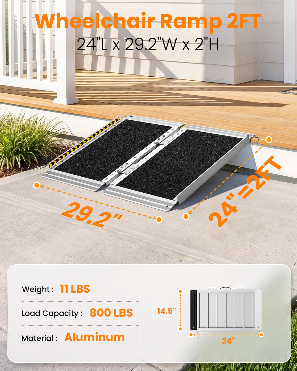 gardhom 10FT Aluminum Ramp for Wheelchair for Home Steps with Support Legs