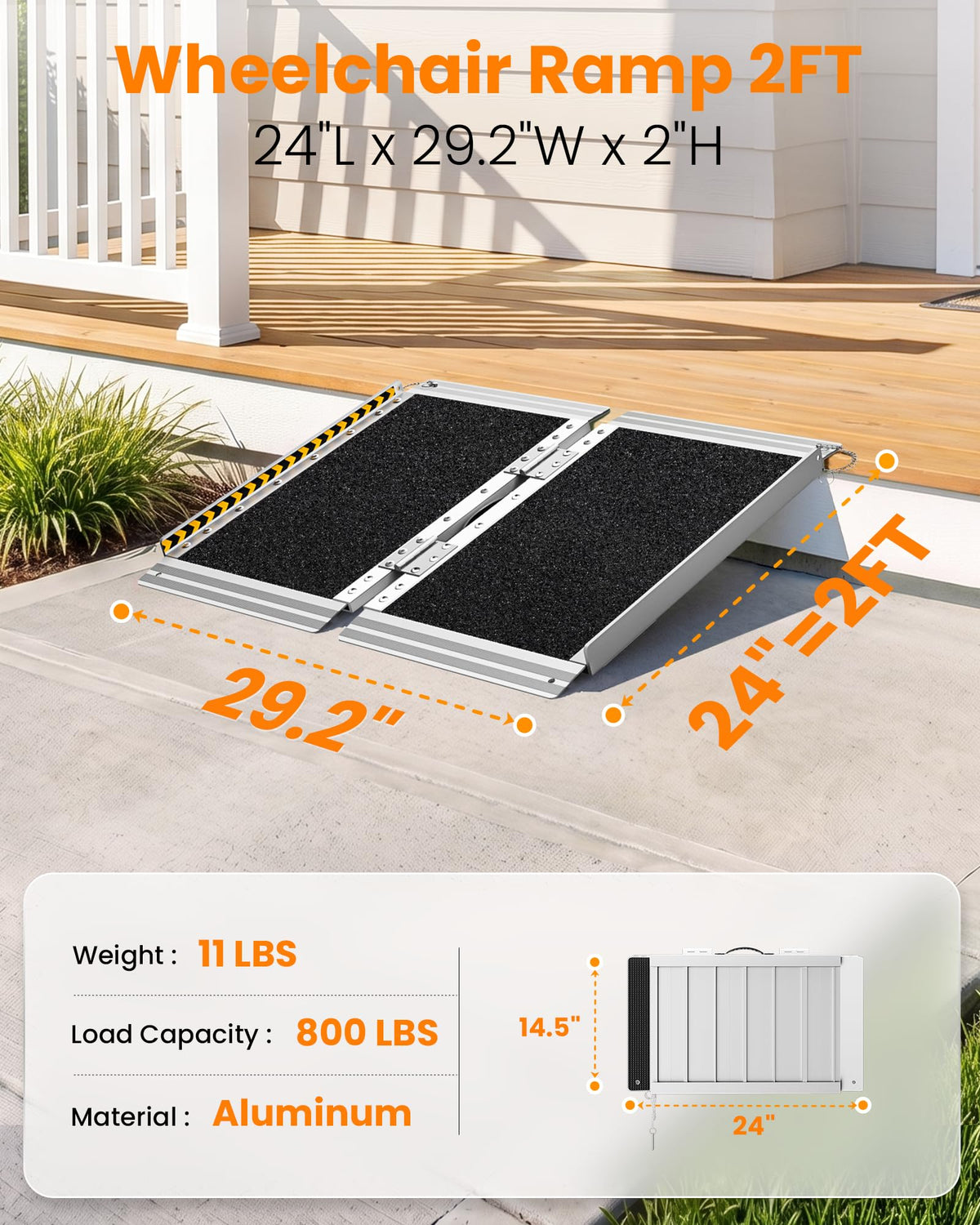 gardhom 10FT Aluminum Ramp for Wheelchair for Home Steps with Support Legs