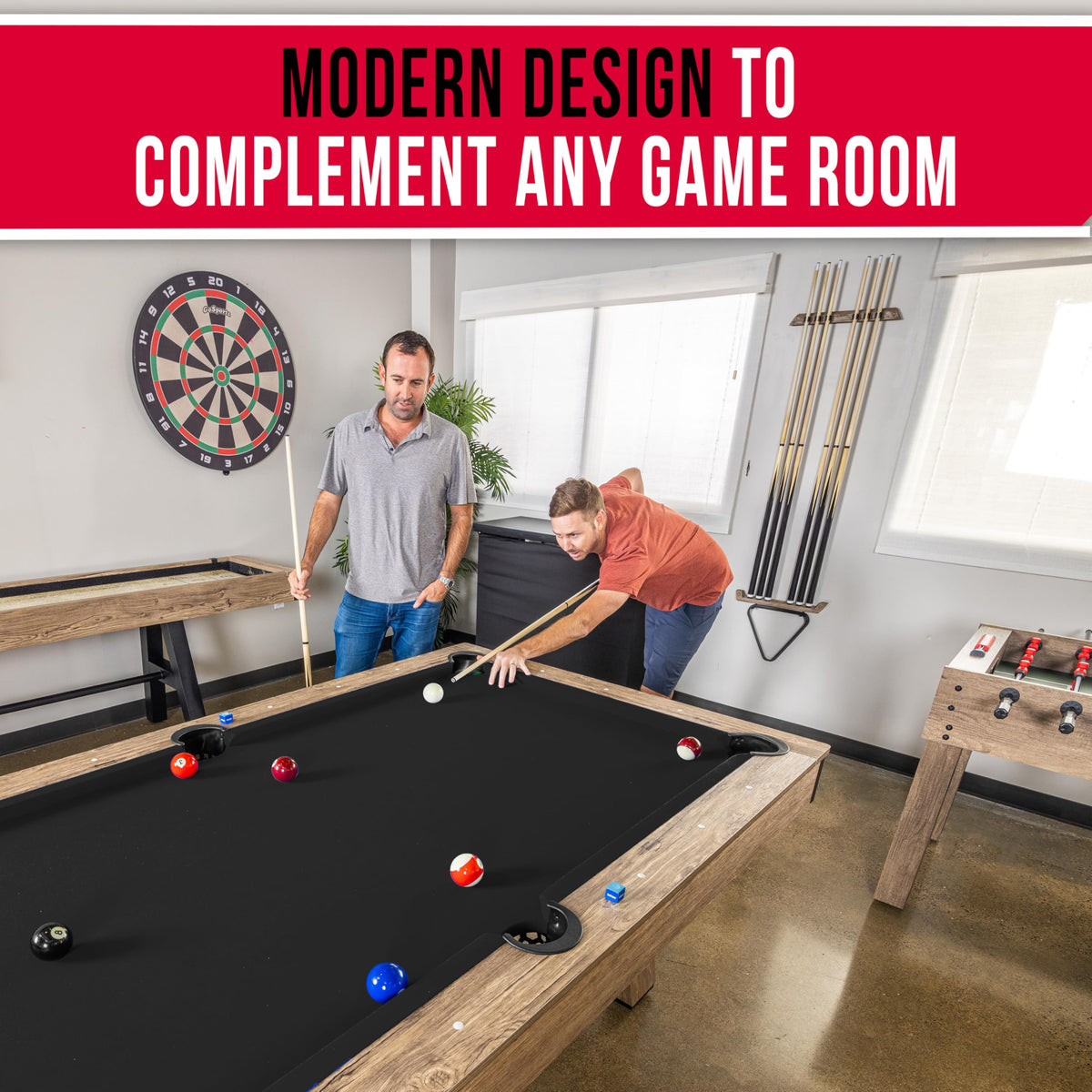 GoSports 7 ft Pool Tables with Wood Finish - Choose Your Style - Modern Billiards Table with 2 Cue Sticks, Balls, Rack, Felt Brush and Chalk
