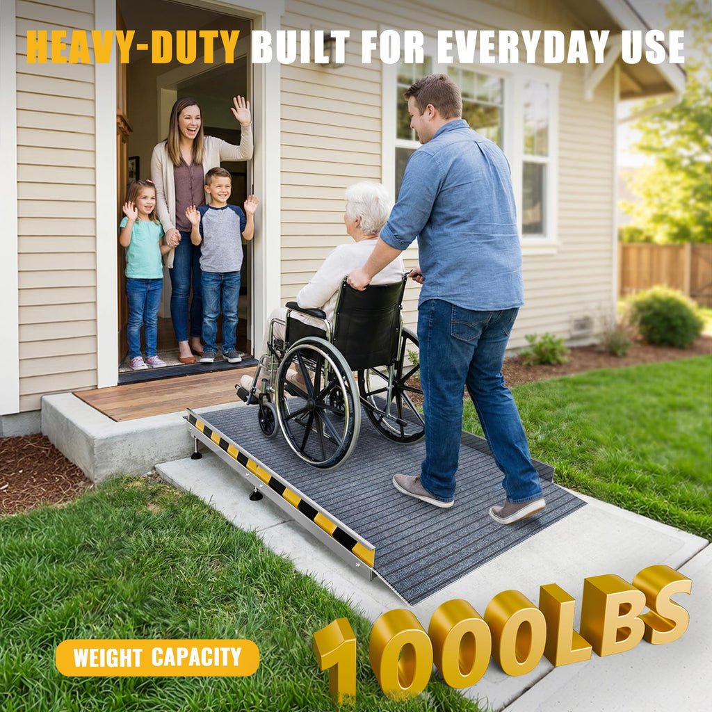 Aluminum Threshold Ramp for Doorways, 48" Ã 36" Wheelchair Ramp for Home, Adjustable for 3.3"â9.2" Step & Threshold Heights, 1000 lb Capacity, Non-Slip Surface, Foldable, for Single Step Entryways