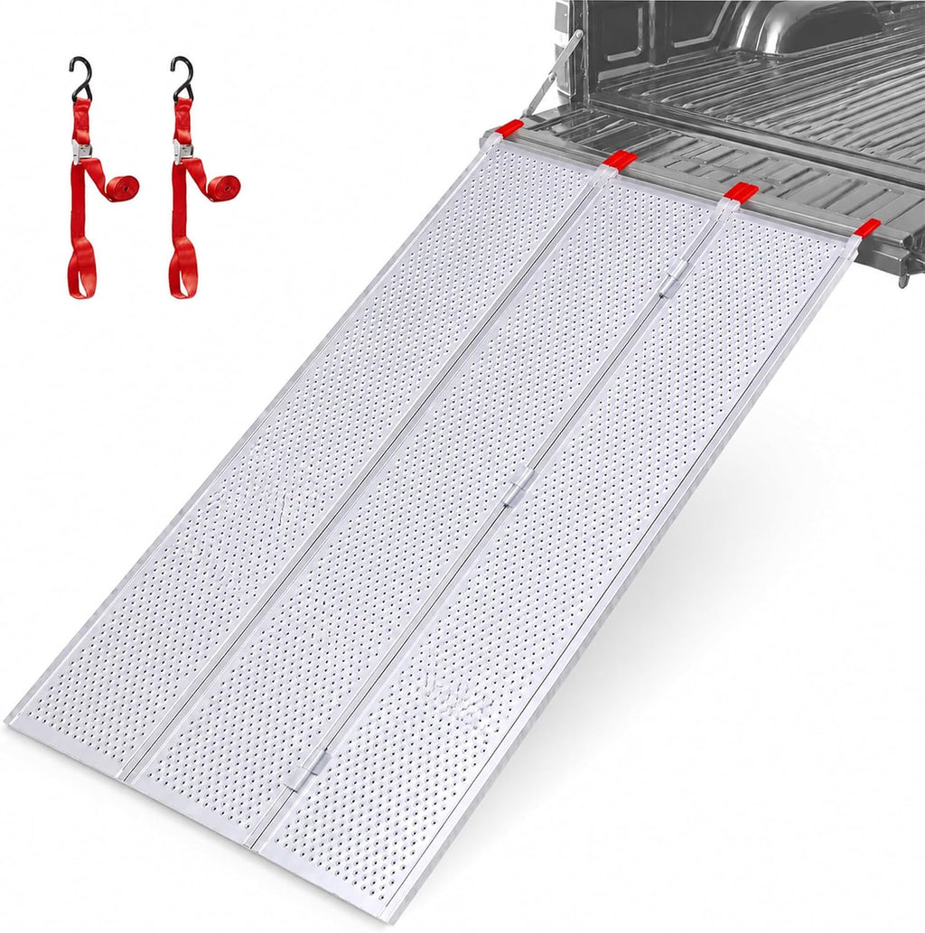 Black Widow Extra Wide Punch Plate Aluminum Folding ATV Ramp, 1,500 Pound Capacity, 7' 10", Silver - Heavy Duty Truck Loading Ramp Accessories