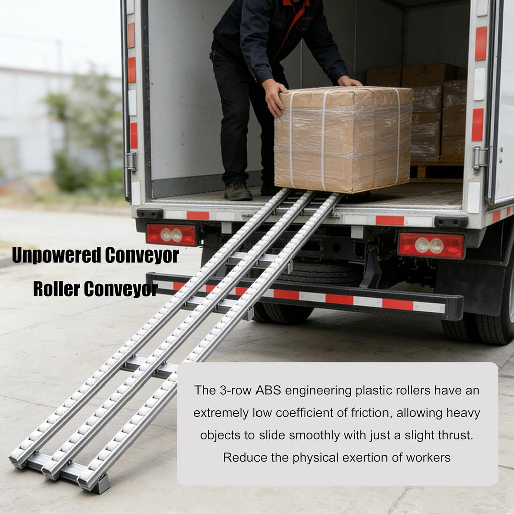 INTSUPERMAI Gravity Roller Conveyor Skate, 30 * 200cm Non-Powered Portable Loading Ramp with 3-Row ABS Plastic Wheels, Heavy-Duty Galvanized Steel Frame Warehouse Unloading Aid
