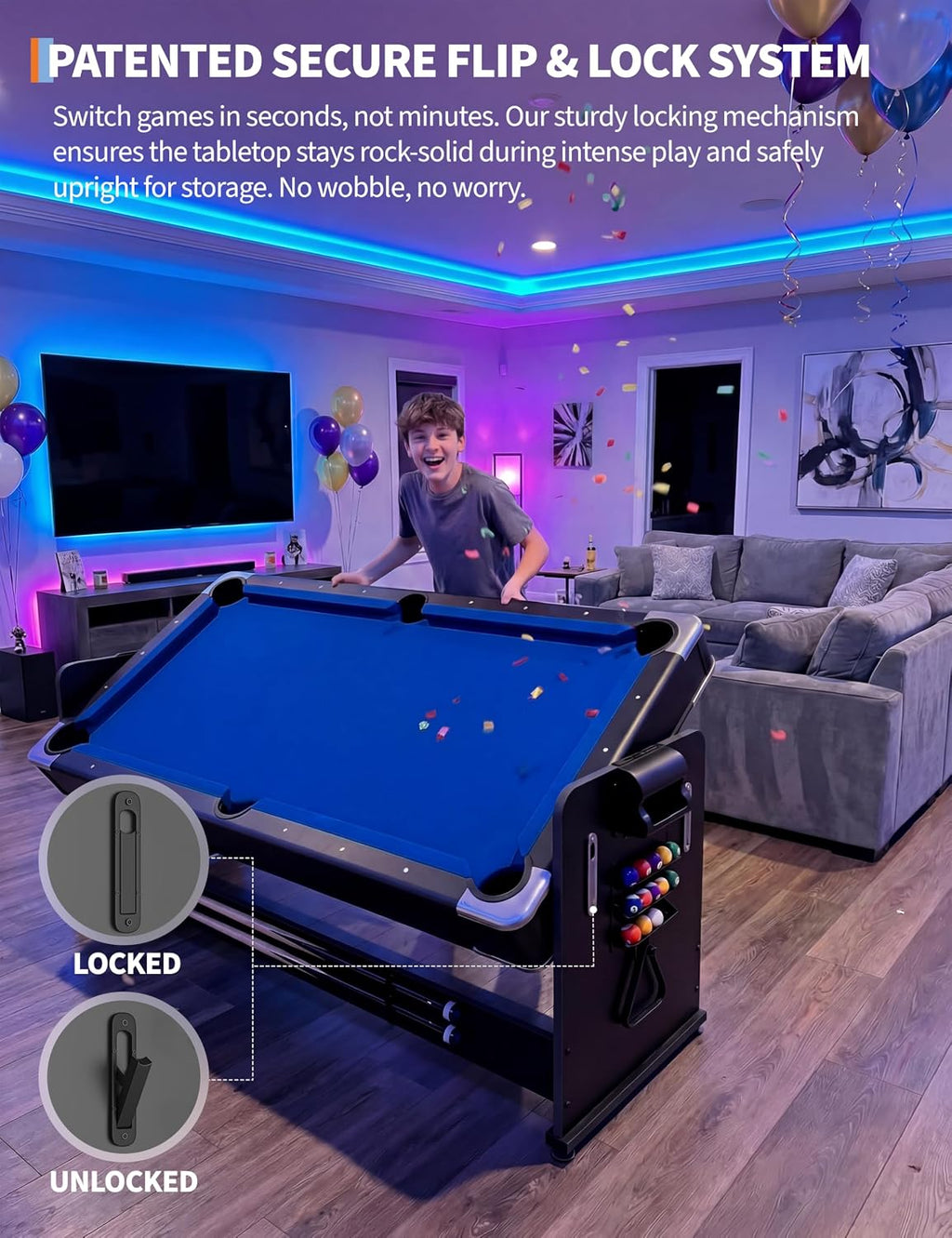 Garvee 7 ft 3-in-1 Game Table with Air Hockey, Billiards and Table Tennis