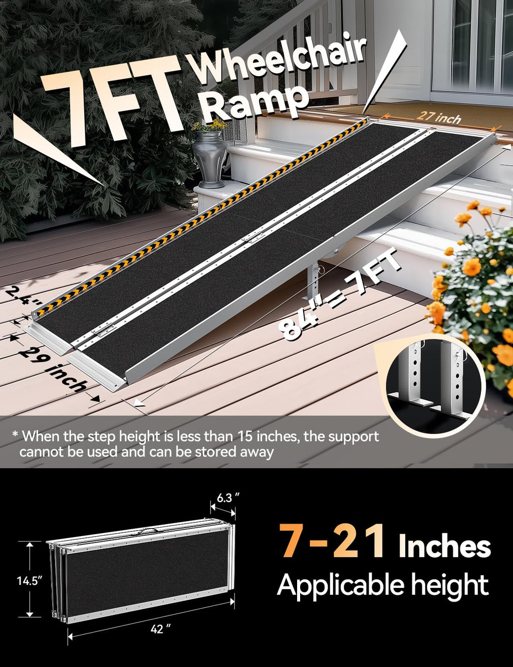 FACHNUO Black Aluminum 3FT Wheelchair Ramp, All-Weather Use, Easy to Clean
