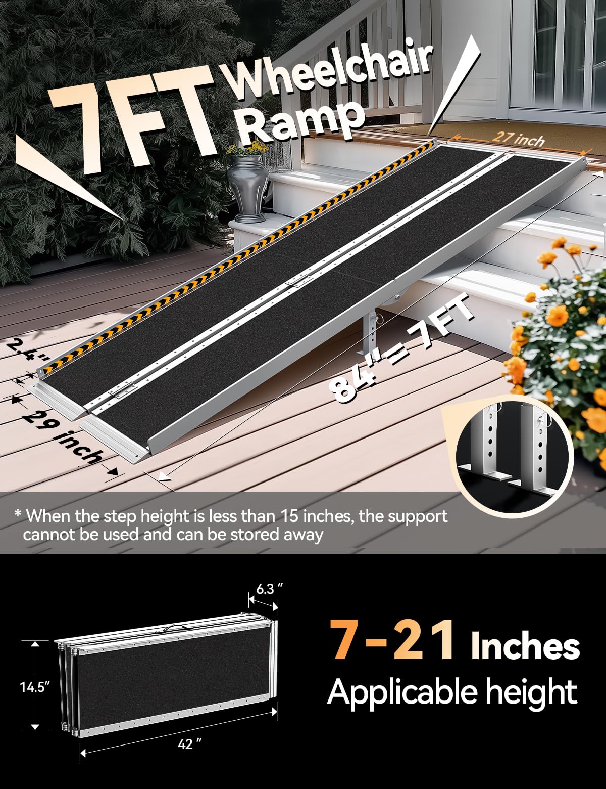 FACHNUO Black Aluminum 3FT Wheelchair Ramp, All-Weather Use, Easy to Clean