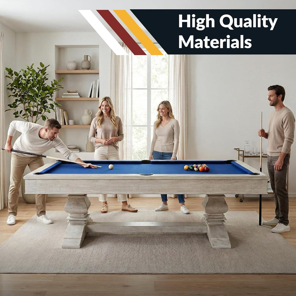 Hathaway Montecito 8ft Pool Table for Game Room â Billiard Table with Poly-Coated Non-Slate Playfield, Drop Pockets, Leg Levelers â Includes Cues, Pool Balls, Chalk, Triangle, Brush â Driftwood Finish