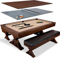 7-Foot 3-in-1 Multi-Game Pool Table, Table Tennis, Dining Top, with Benches