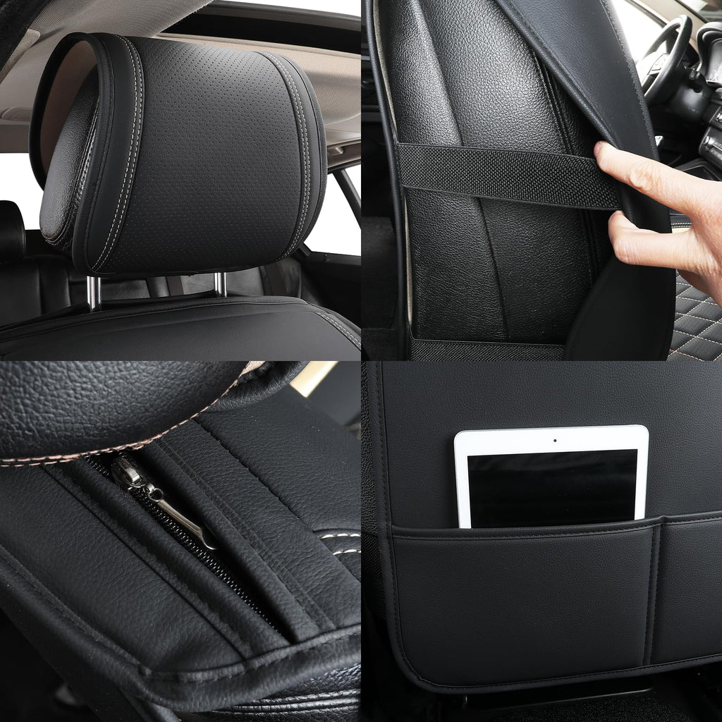 Tomatoman Car Seat Covers Compatible with Chevrolet Bolt EV EUV Faux Waterproof Leather Dustproof Safety Airbag Compatible(2PCS Front/Black Gold)