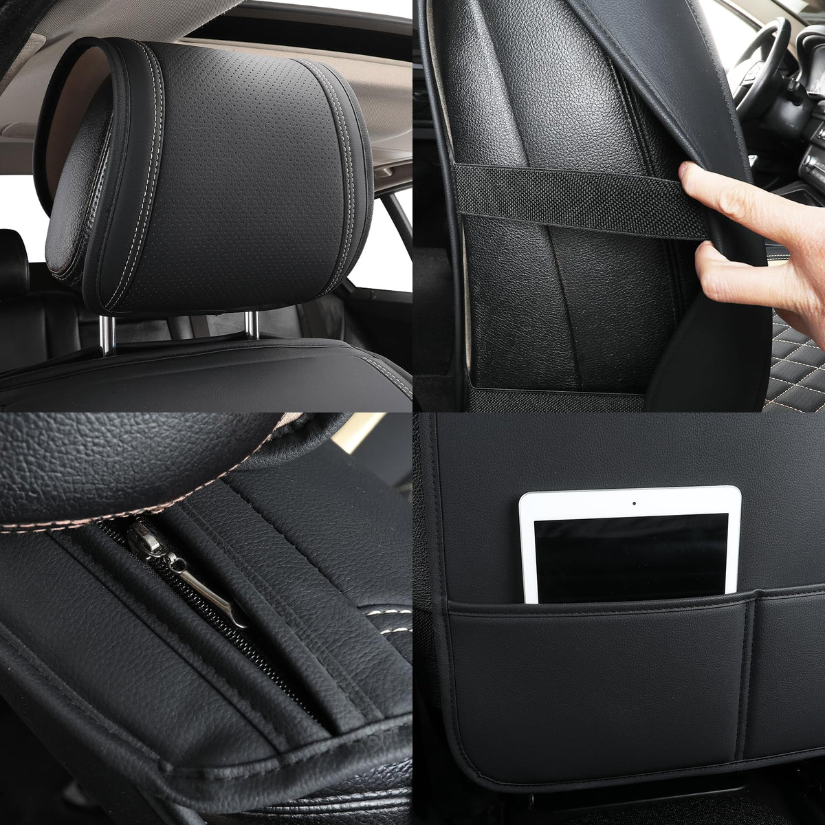 Tomatoman Car Seat Covers Compatible with Chevrolet Bolt EV EUV Faux Waterproof Leather Dustproof Safety Airbag Compatible(2PCS Front/Black Gold)