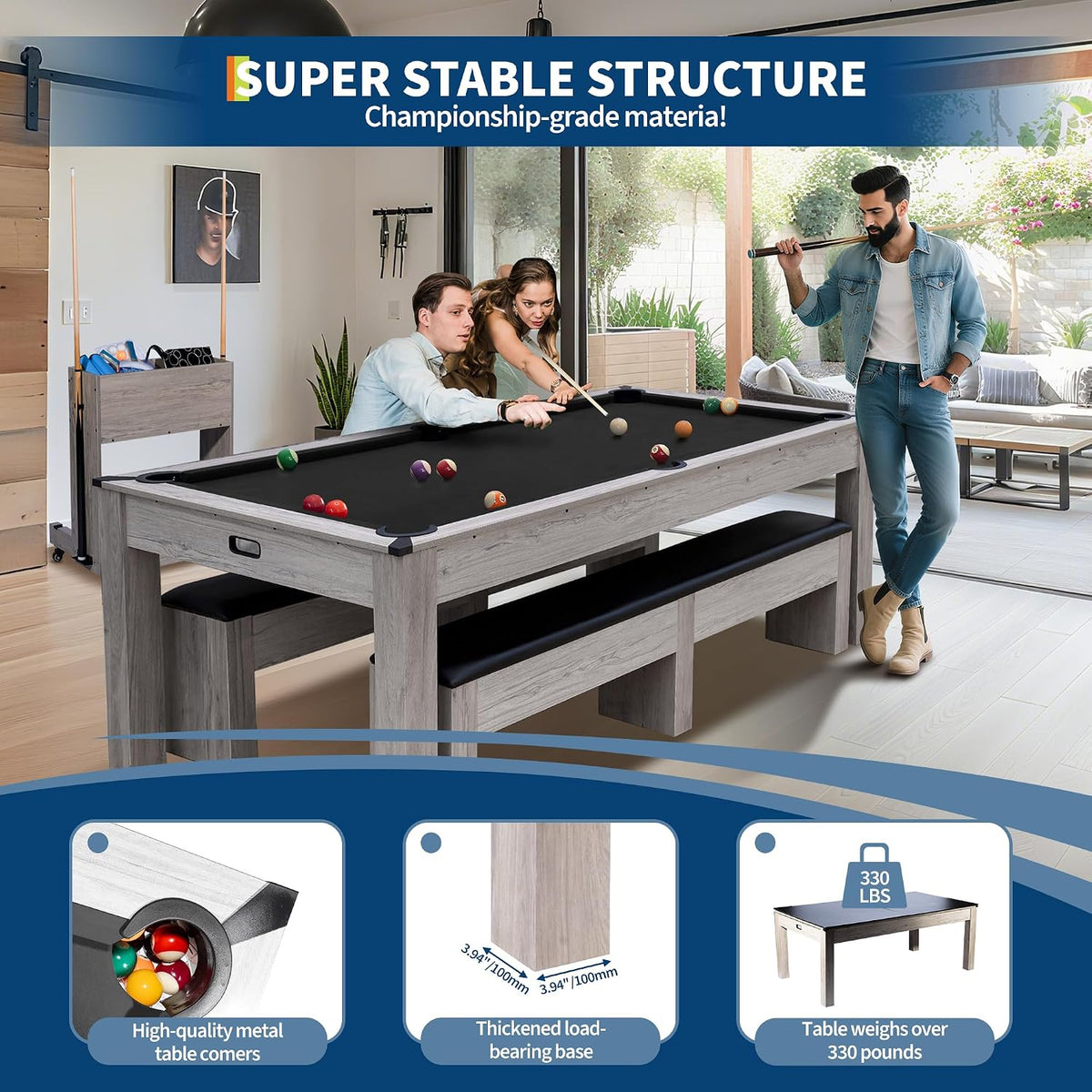 Garvee 7FT 3-in-1 Pool Table Dining Top & Ping Pong