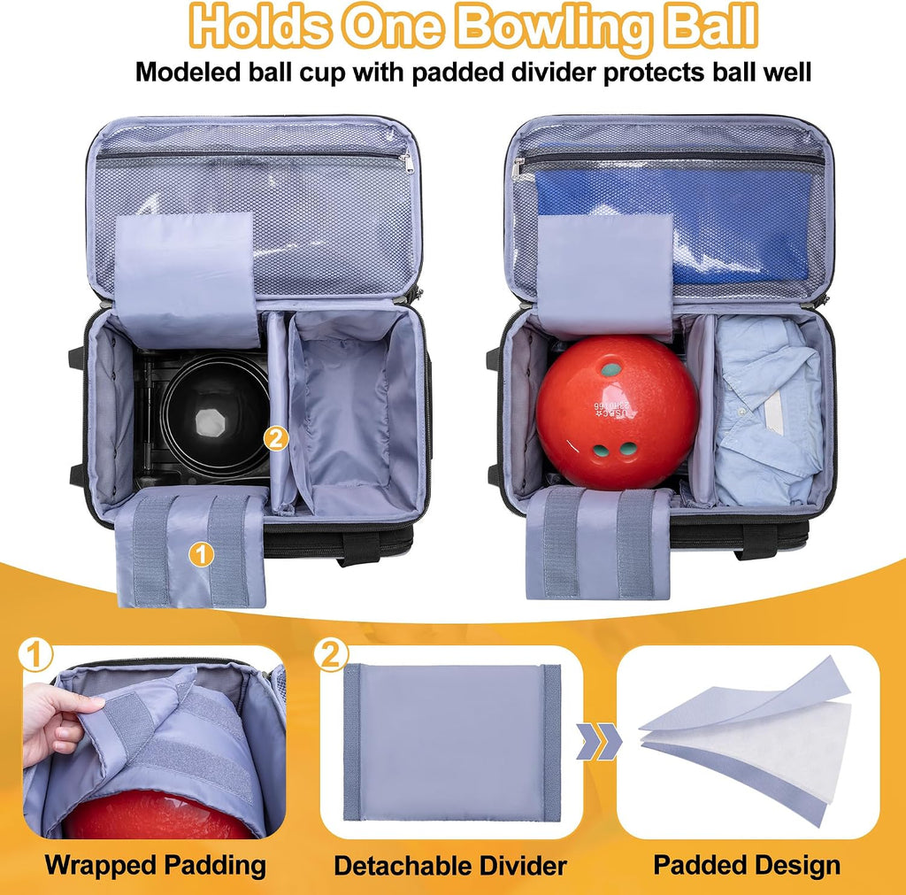 GOBUROS Single Ball Roller Bowling Bag with Wheels and Retractable Handle