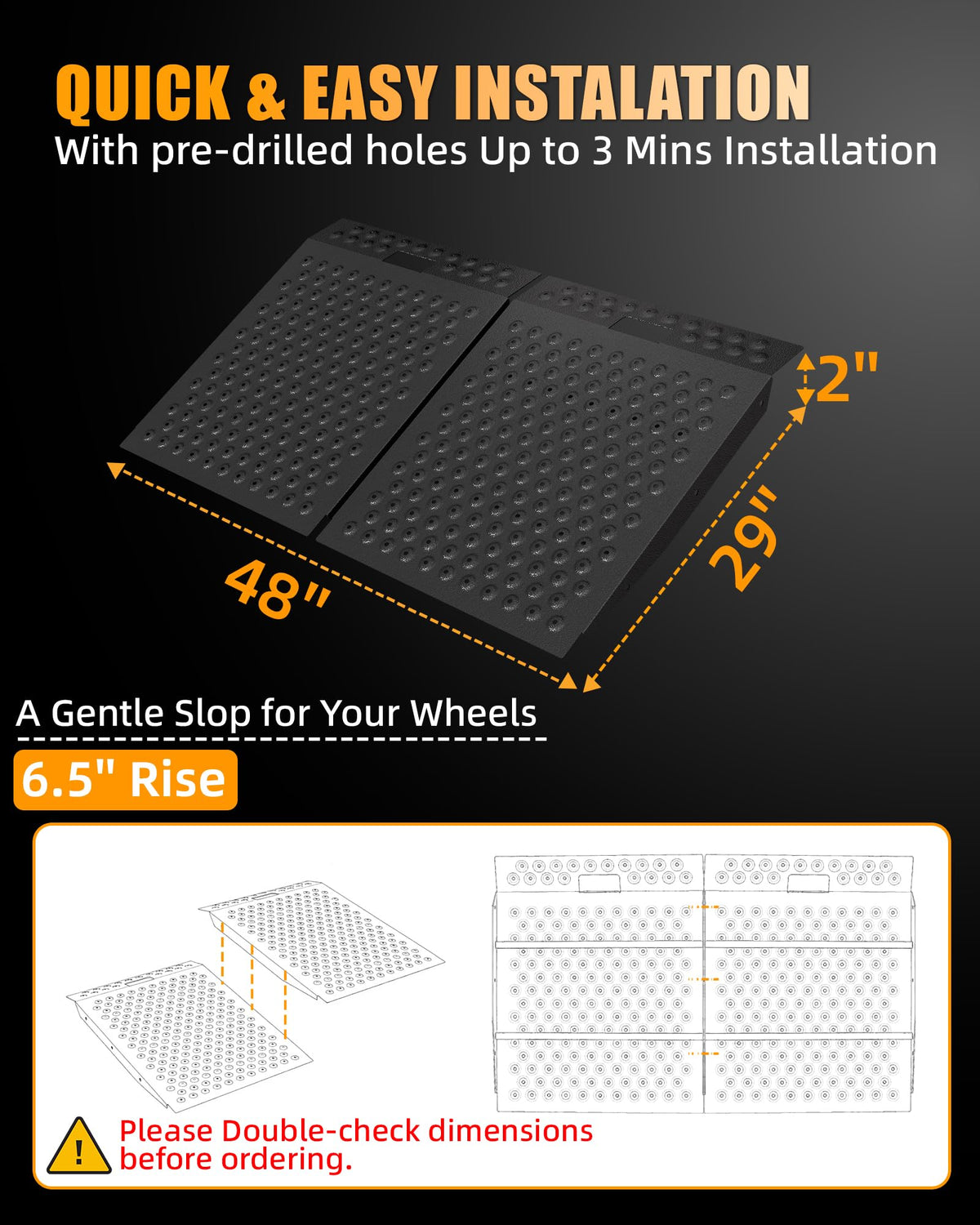 VNN 36" x 24" Shed Ramp for Riding Mower - 800 LB Capacity Shed Ramps, Anti-Slip Punch Plate Ramp for ATV, Motorcycles, Garages & Barns (1PC,Slivery, Alloy)
