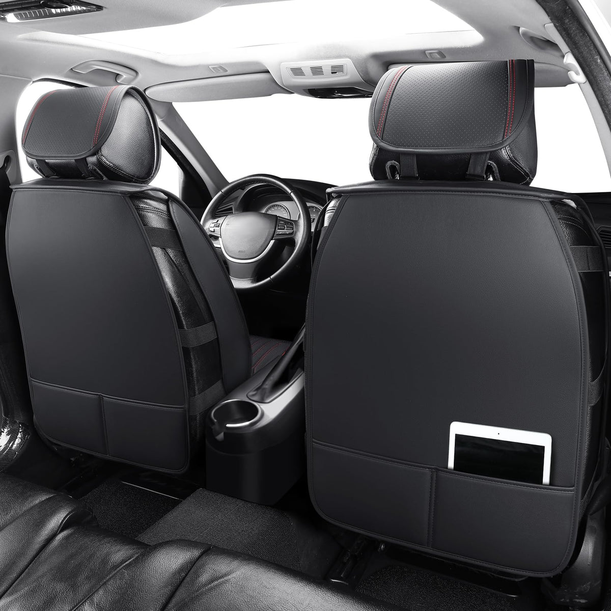 Tomatoman Car Seat Covers Compatible with Chevrolet Bolt EV EUV Faux Waterproof Leather Dustproof Safety Airbag Compatible(2PCS Front/Black Gold)