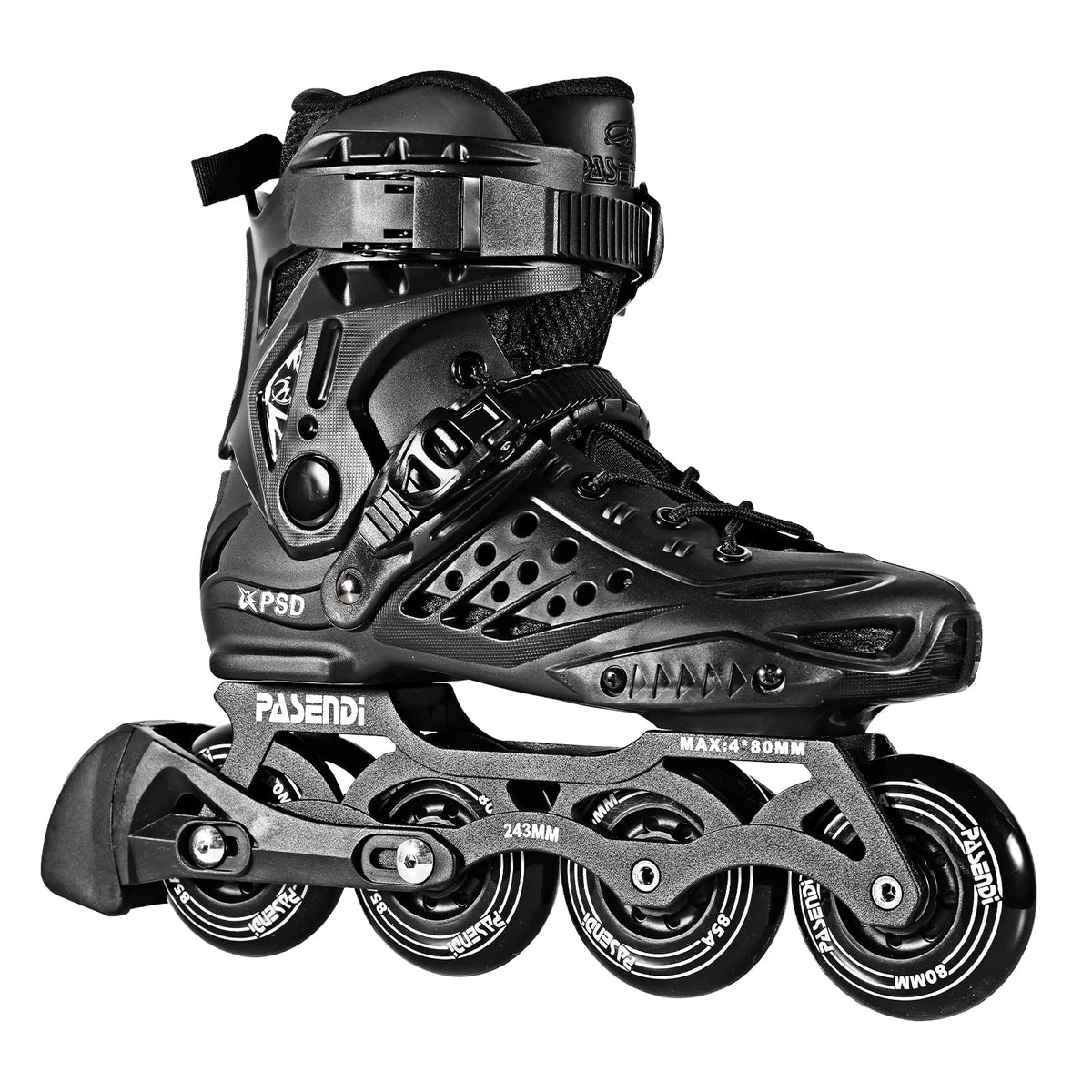 Professional 4X80Mm Wheels Inline Skates,Outdoor Fitness Single Row Skates for Adult Women Men,Removable and Washable Split Inner Boots, Black Adult Male.