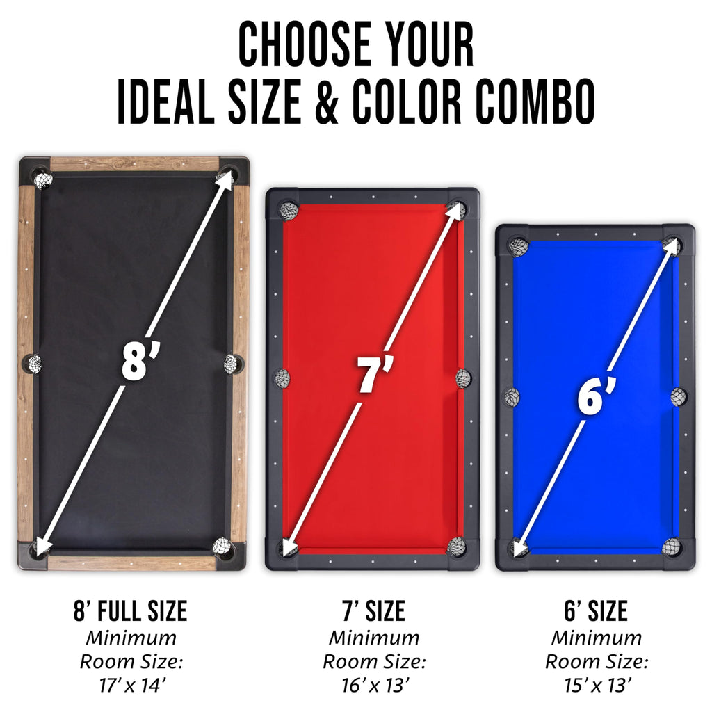 GoSports 6, 7, or 8 ft Portable Billiards Tables - No Assembly, Includes Set of Balls, 2 Cue Sticks, Chalk, Felt Brush