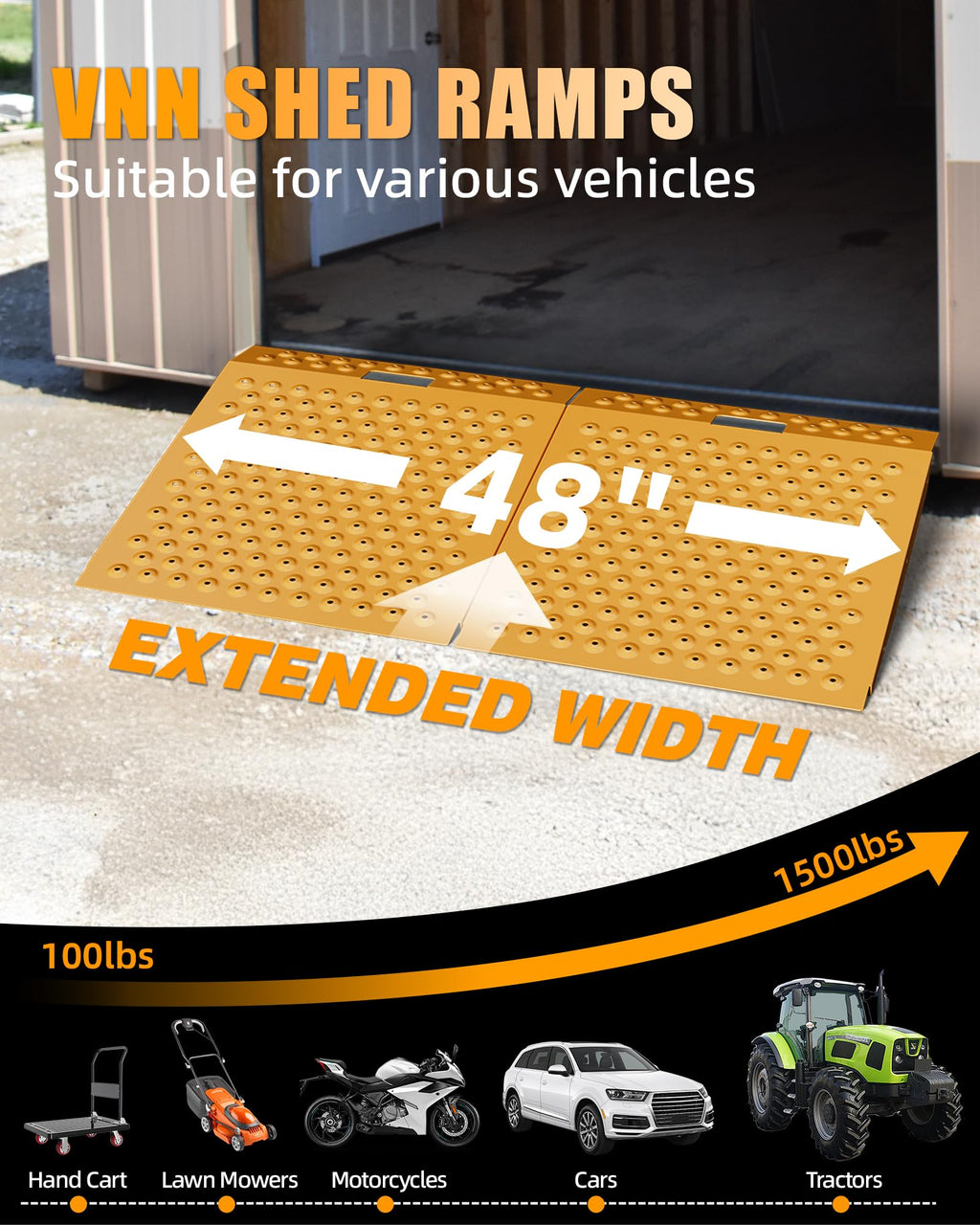 VNN 36" x 24" Shed Ramp for Riding Mower - 800 LB Capacity Shed Ramps, Anti-Slip Punch Plate Ramp for ATV, Motorcycles, Garages & Barns (1PC,Slivery, Alloy)